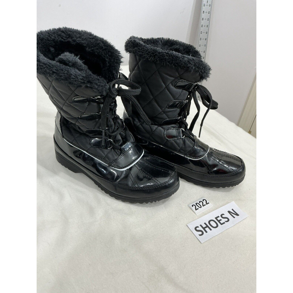 Womans Alpine Design Black Quilted Lace Up Snow Boots Size 8 - Picture 2 of 9